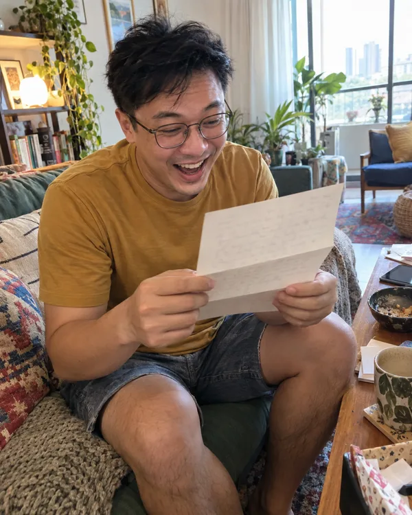 A person enjoying a handwritten letter
