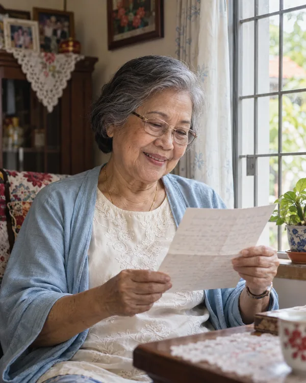 A grandmother holding a letter