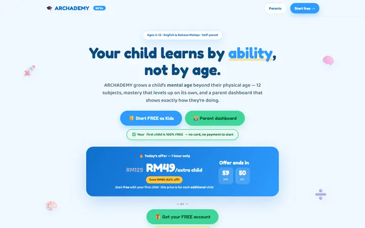 ARCHADEMY on a desktop screen, captured live