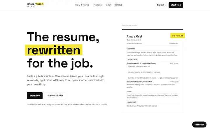 Careersume on a desktop screen, captured live
