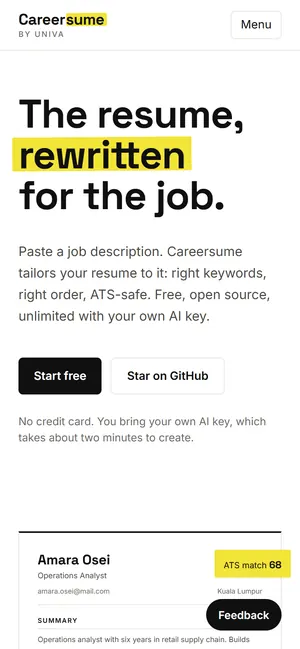 Careersume on a phone screen, captured live