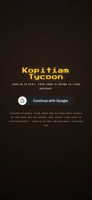 Kopitiam Tycoon on a phone screen, captured live