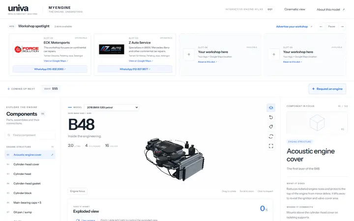 MYENGINE on a desktop screen, captured live