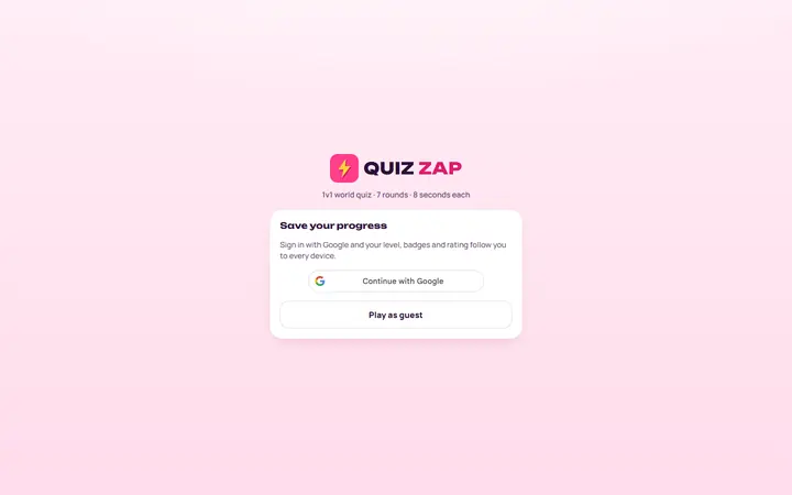 QUIZ ZAP on a desktop screen, captured live