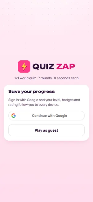 QUIZ ZAP on a phone screen, captured live